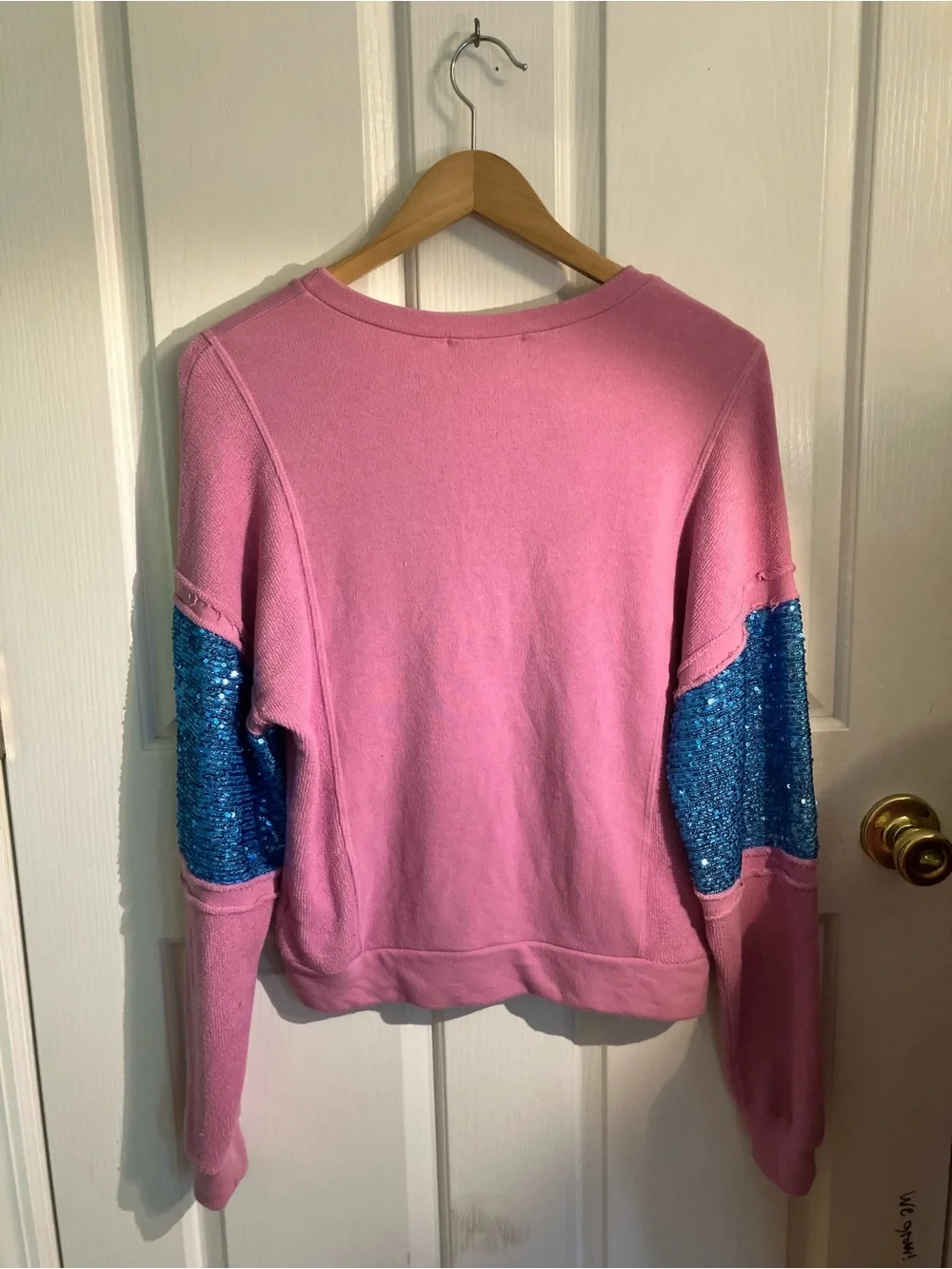 Narsha Pink Sweatshirt & Jogger Pajama Set with Blue Sequin Sleeves